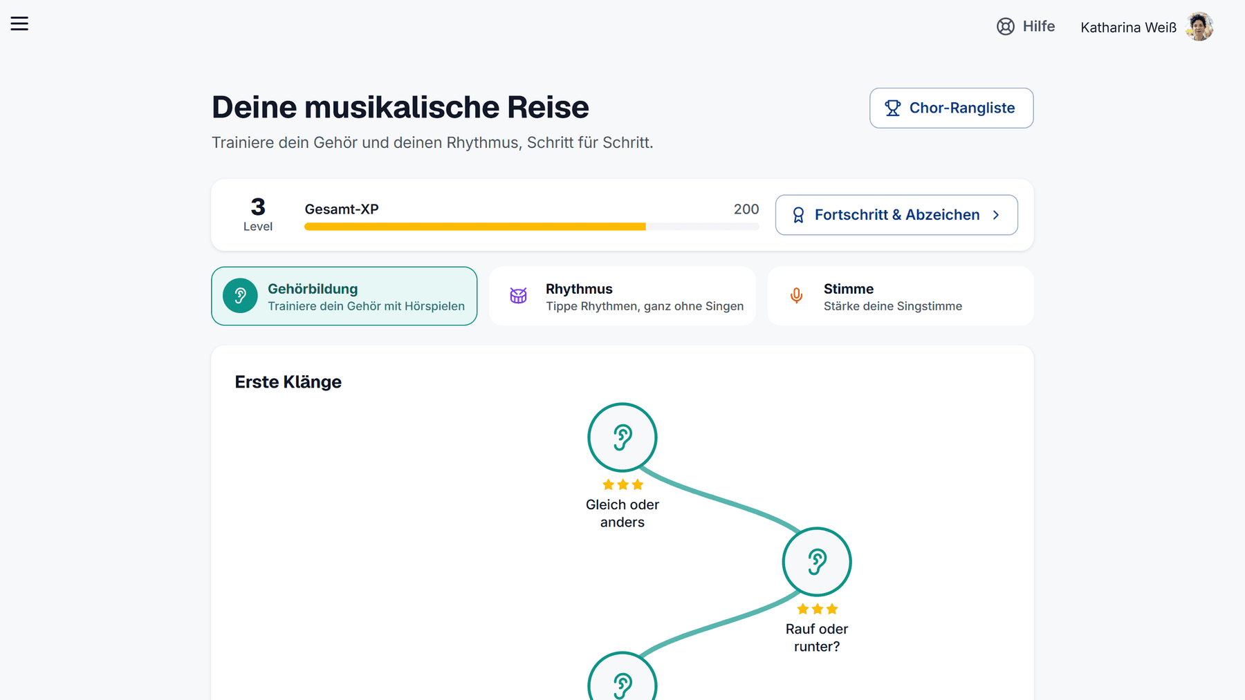 Ruta de aprendizaje para oído, ritmo y voz