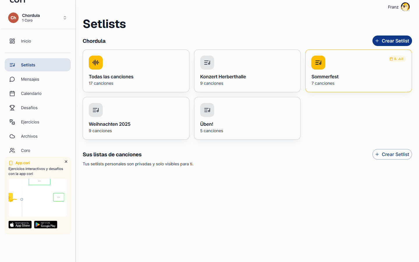 Gestionar setlists