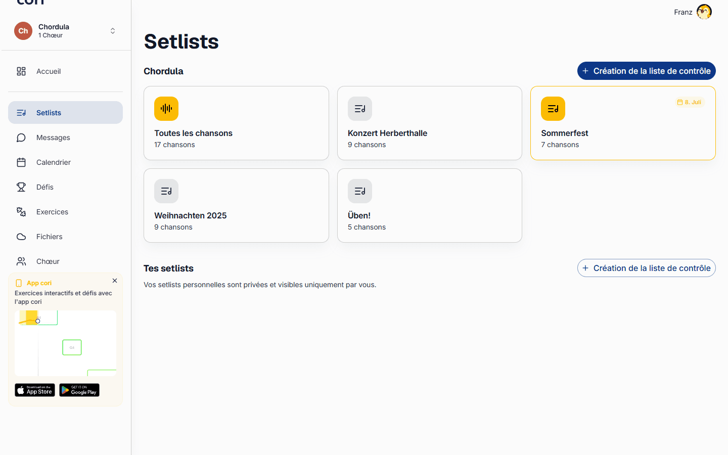 Gérer les setlists