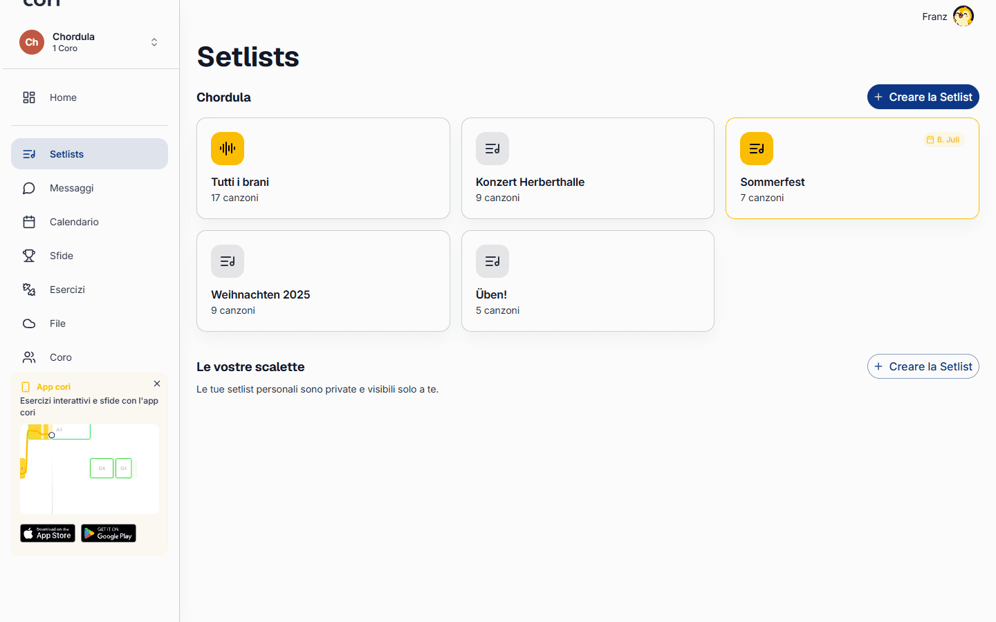 Gestire le setlist