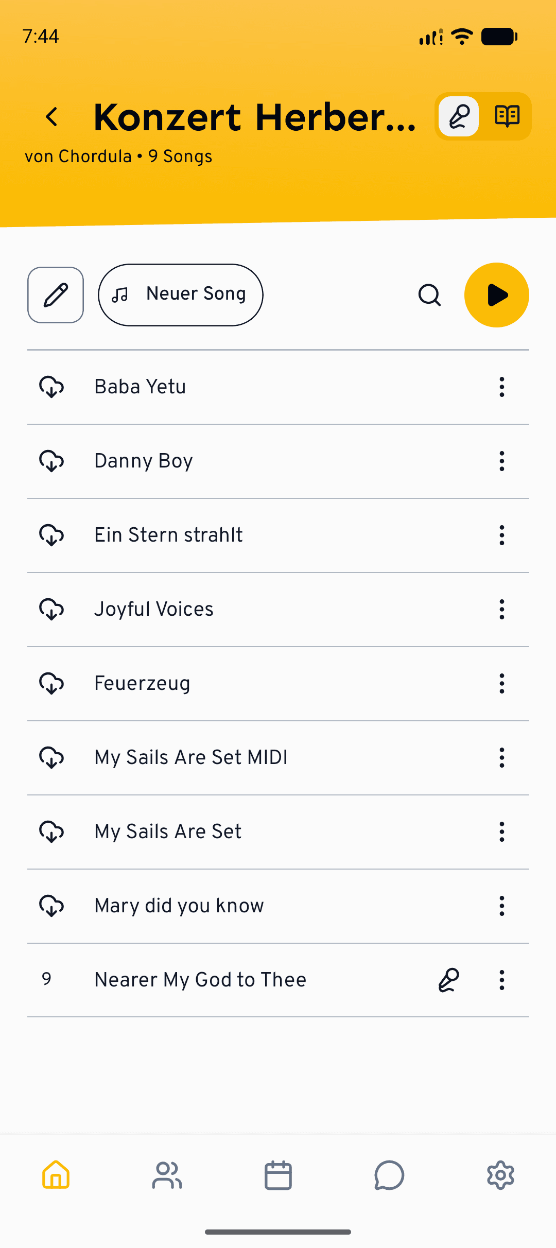 Öffne eine Setlist und wähle einen Song, um den Player zu starten.
